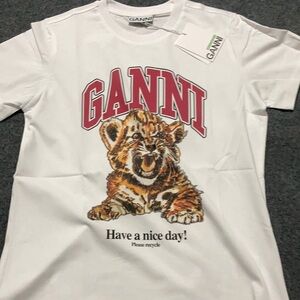 Retro Vibes Ganni Tiger Cub print cotton T-shirt size Medium